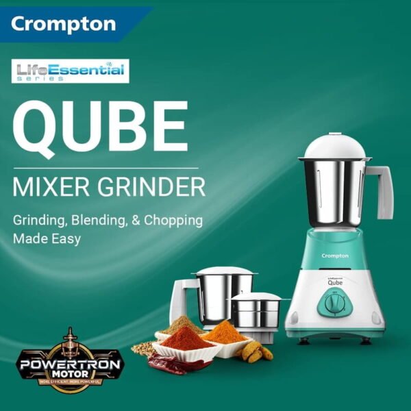 Crompton Qube 3J 500W Powertron Motor Mixer Grinder 3jar - Image 2