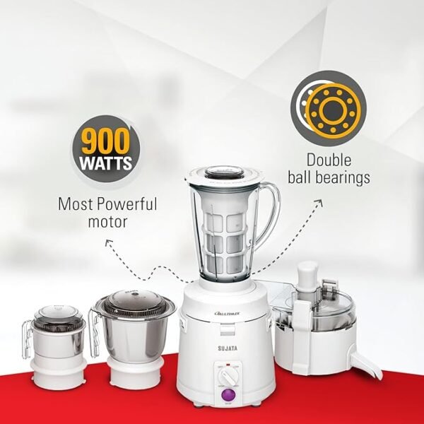 Sujata Multimix 900 Watts Mixer Grinder with Juicer | 22000 Rotations Per Min | 90 Minutes Continuous Running | 3 Versatile Jars 1750 ml, 1000 ml and 400 ml | Coconut milk extractor attachment - Image 4