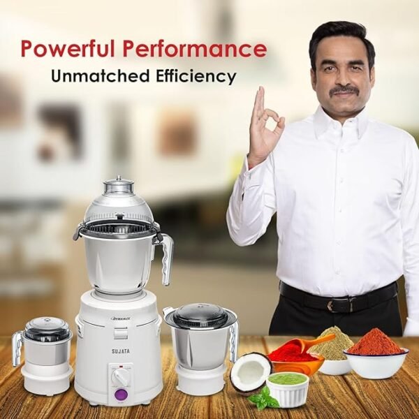 Sujata Dynamix 900 Watts Mixer Grinder | 22000 Rotations Per Min | 90 Minutes Continuous Running | 3 Versatile Jars 1500 ml, 1000 ml and 400 ml - Image 3