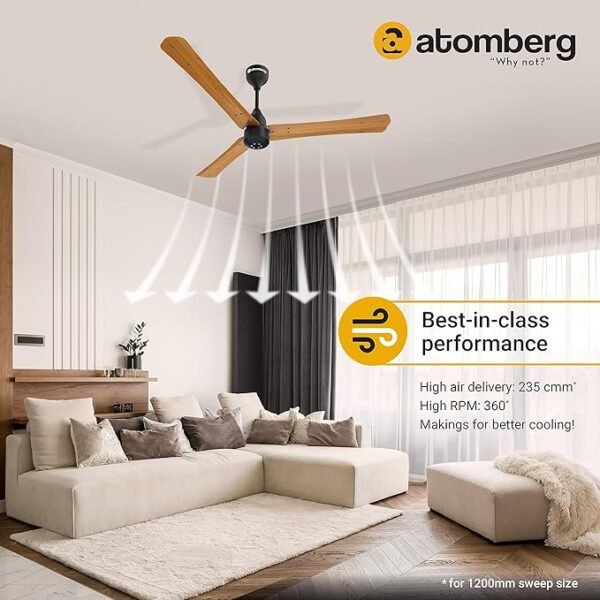 atomberg Renesa+ 1200mm BLDC Ceiling Fan  2+1 Year Warranty (Golden Oakwood) - Image 3