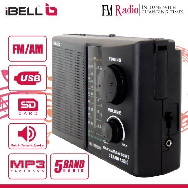 iBELL FM730BT Portable FM Radio with Bluetooth Speaker, USBSDMP3 Player & Dynamic Speaker 3 Band,Black - Image 6