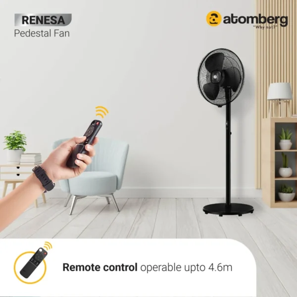 atomberg Renesa 400mm Pedestal Fan ,1+1 Year Warranty (Midnight Black) - Image 3