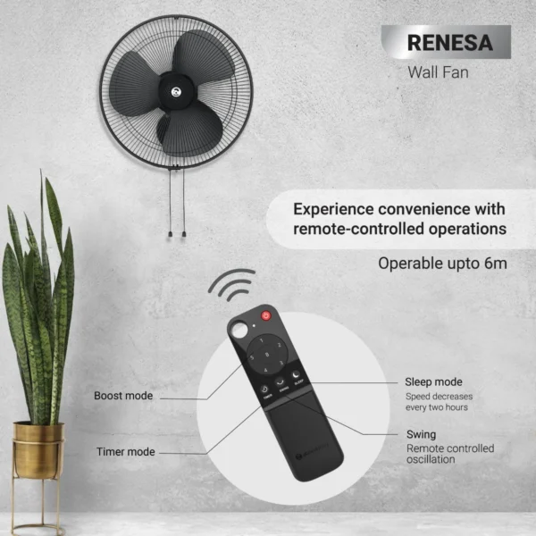 atomberg Renesa 400mm Wall Mount Fan    1+1 Year Warranty (Midnight Black) - Image 5