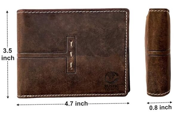 RUSTIC TOWN Mens Wallets - Full Grain Leather Rfid Wallet for Men With ID Window, Card Slots and Coin Pocket (Large, Dark Brown) - Image 5