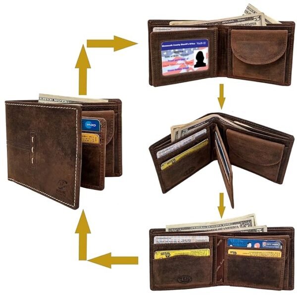 RUSTIC TOWN Mens Wallets - Full Grain Leather Rfid Wallet for Men With ID Window, Card Slots and Coin Pocket (Large, Dark Brown) - Image 3